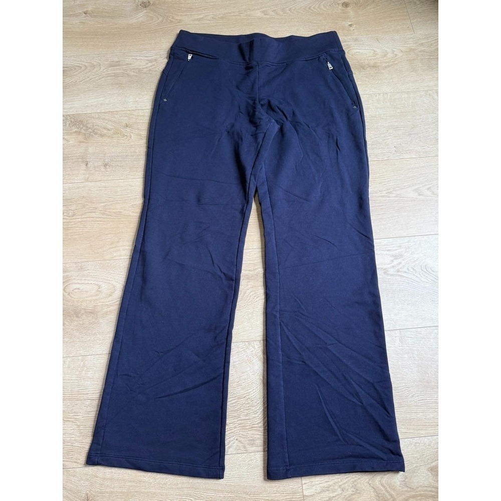 EUC Women LRL Lauren ralph lauren active blue pull on pants stretch flare size L
